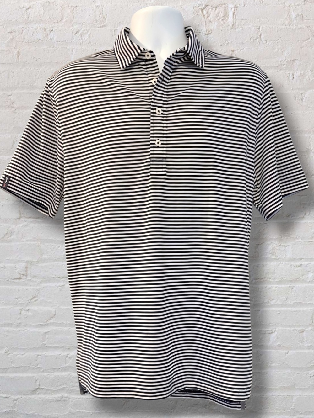 RLX Ralph Lauren Golf Polo Men’s M Navy White Stripe Wicking Performance